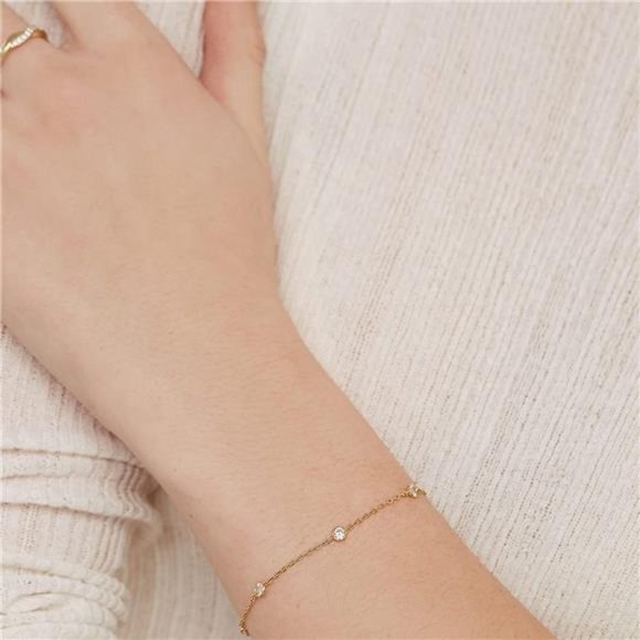 14K Gold Plated Station Chain Adjustable Bracelet for Women Cute Gift - Picture 2 of 4
